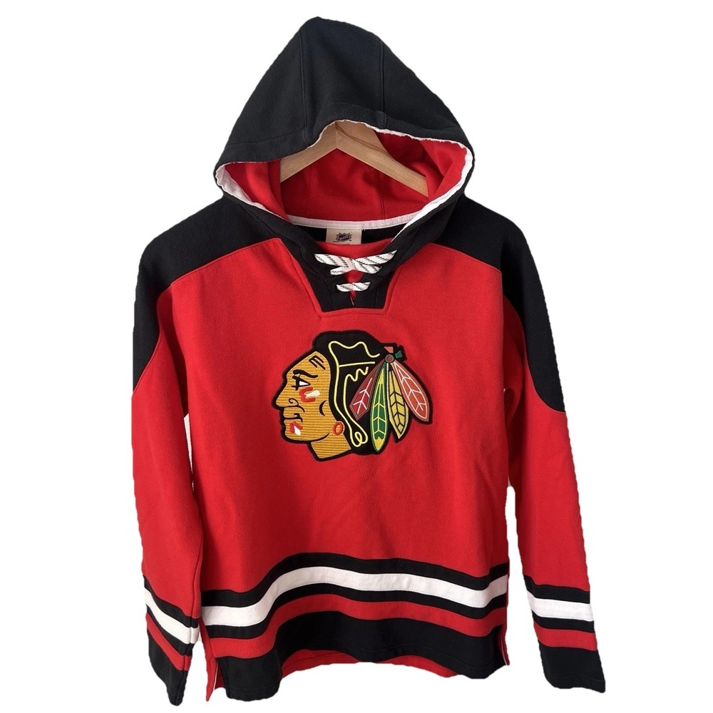 Chicago Blackhawks Embroidered Crest Lace-up Jersey Hoodie Jacket Youth XL